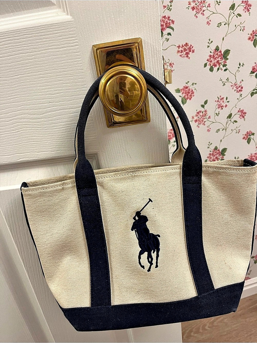 Ralph Lauren Cotton Canvas Tote Bag in Cream & Blue